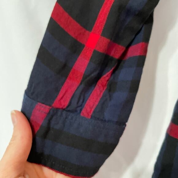 Isabel Maternity Blue Red Plaid Button Down Shirt Womens XS Fall Flannel Casual - Picture 2 of 7